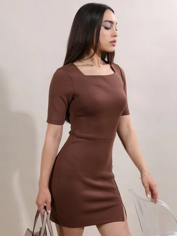 Tokyo Talkies Women Brown Solid Bodycon Dress