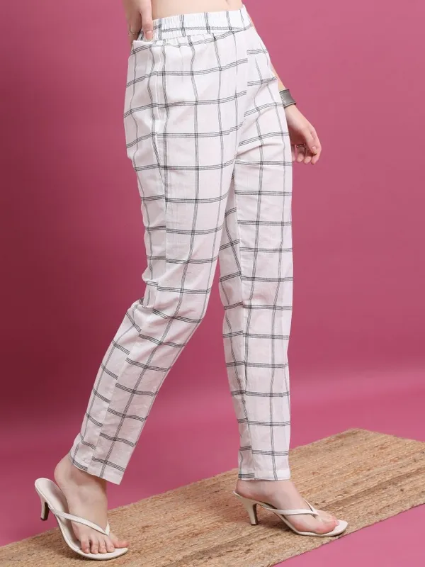 Checked Straight Casual Trousers