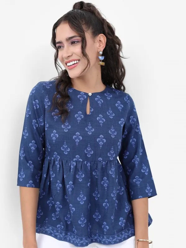  Ketch Women Navy Blue Printed Regular Tops