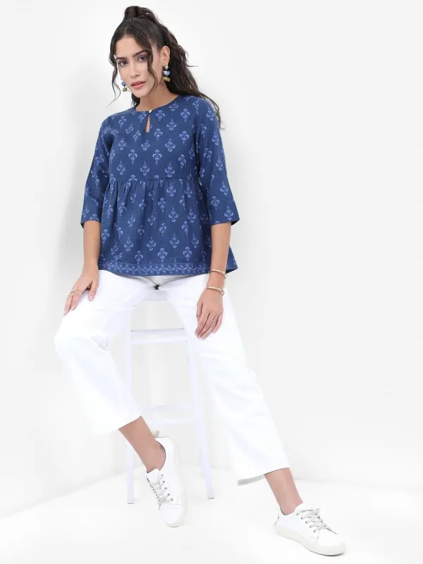  Ketch Women Navy Blue Printed Regular Tops