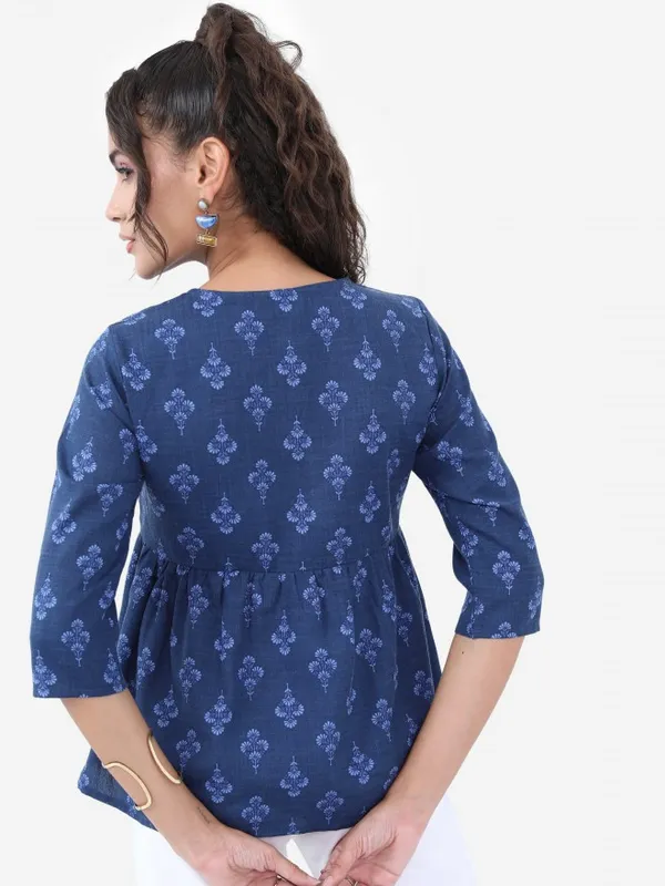 Ketch Women Navy Blue Printed Regular Tops