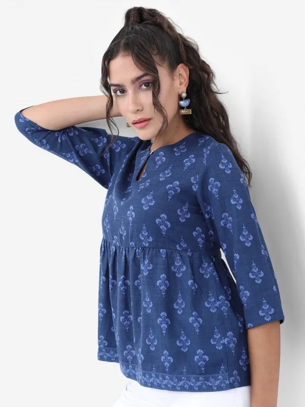  Ketch Women Navy Blue Printed Regular Tops