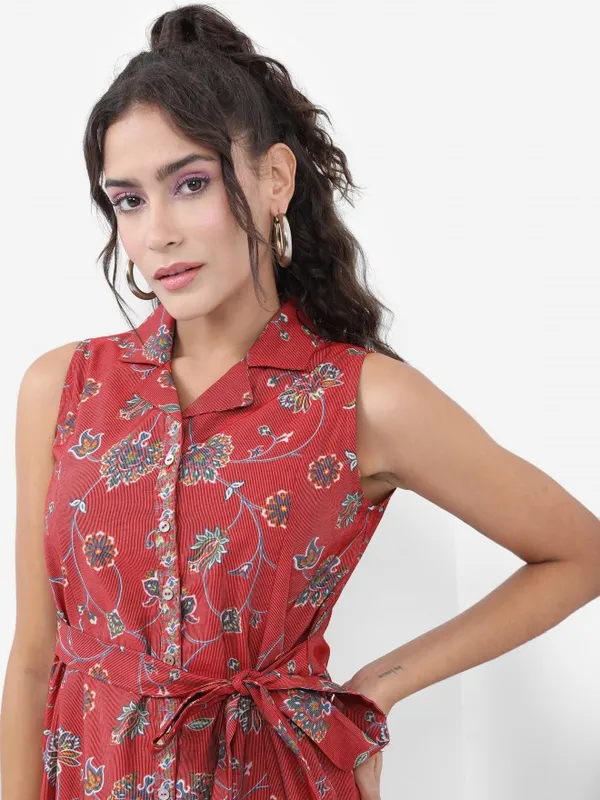  Vishudh Women Red Printed Shirt Ethnic Dresses