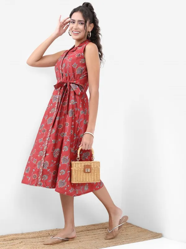  Vishudh Women Red Printed Shirt Ethnic Dresses