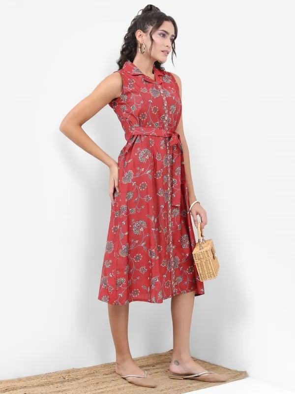  Vishudh Women Red Printed Shirt Ethnic Dresses