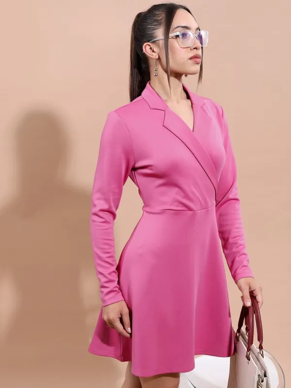  Ketch Women Pink Solid Wrap Dresses