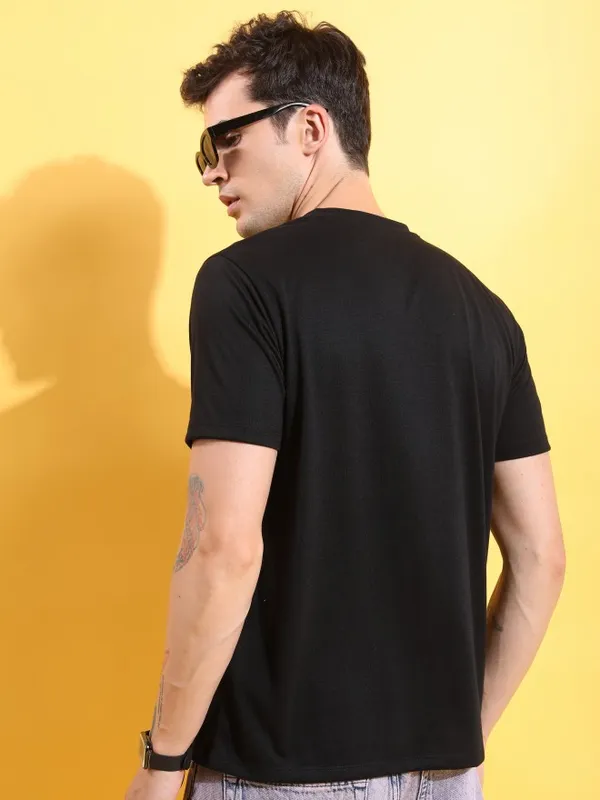  Ketch Men Black Printed Round Neck T-Shirts