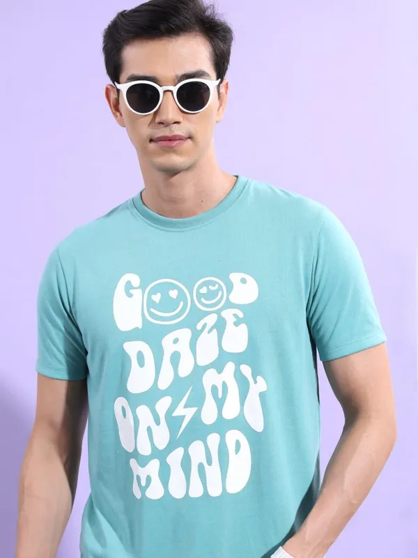  Ketch Men Sage Printed Round Neck T-Shirts