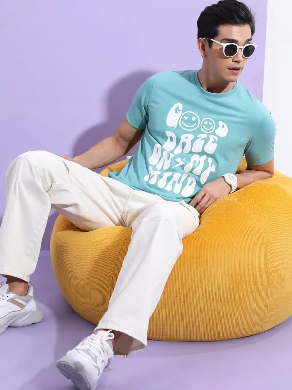  Ketch Men Sage Printed Round Neck T-Shirts