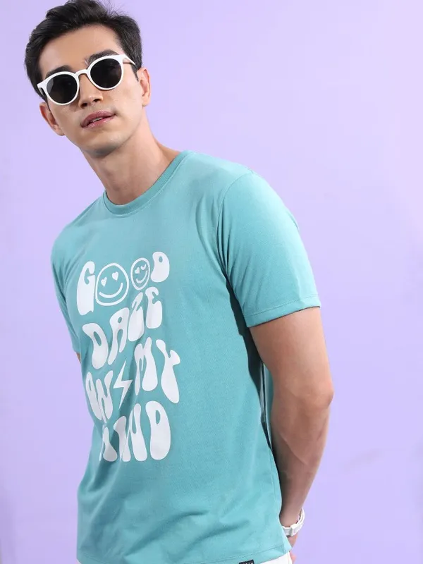  Ketch Men Sage Printed Round Neck T-Shirts