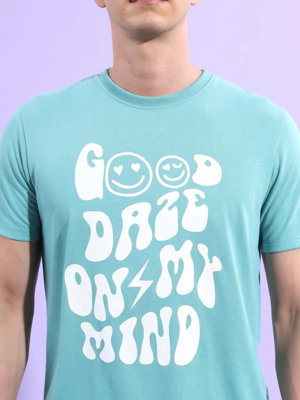  Ketch Men Sage Printed Round Neck T-Shirts