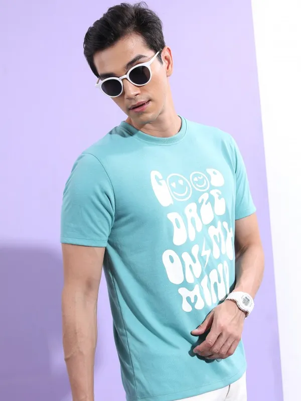  Ketch Men Sage Printed Round Neck T-Shirts