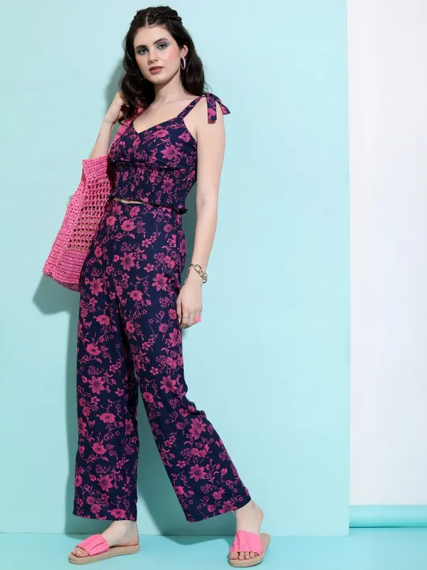 Tokyo Talkies Women Navy Top With Trouser Co-Ords