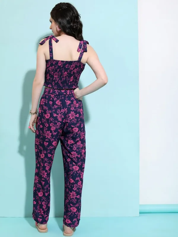 Tokyo Talkies Women Navy Top With Trouser Co-Ords