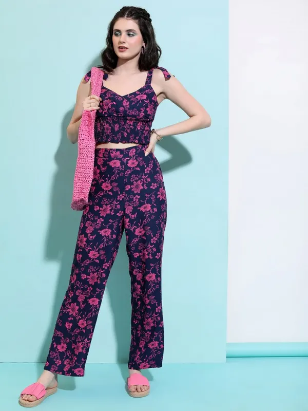 Tokyo Talkies Women Navy Top With Trouser Co-Ords