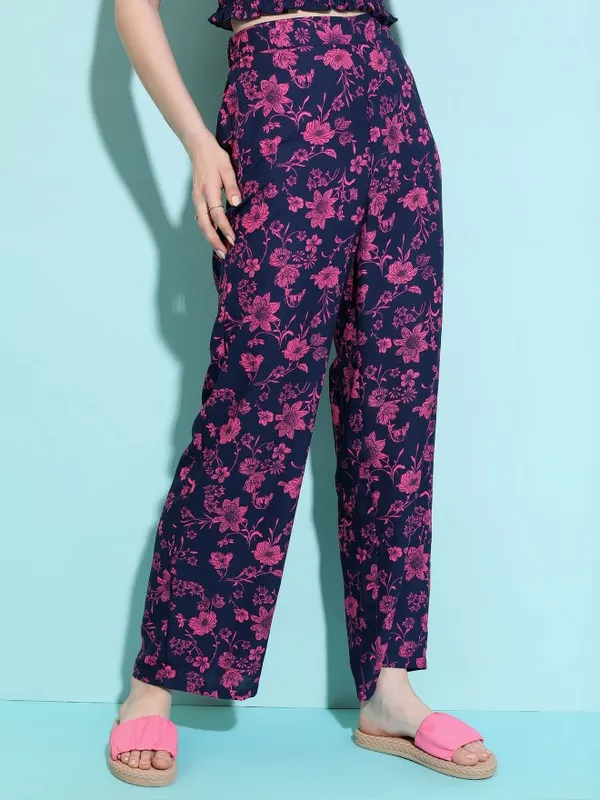 Tokyo Talkies Women Navy Top With Trouser Co-Ords