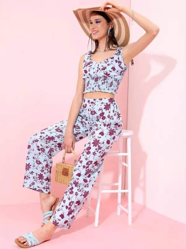 Tokyo Talkies Women Blue Top With Trouser Co-Ords