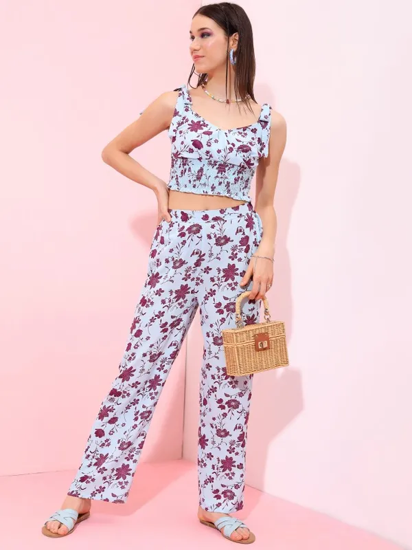 Tokyo Talkies Women Blue Top With Trouser Co-Ords