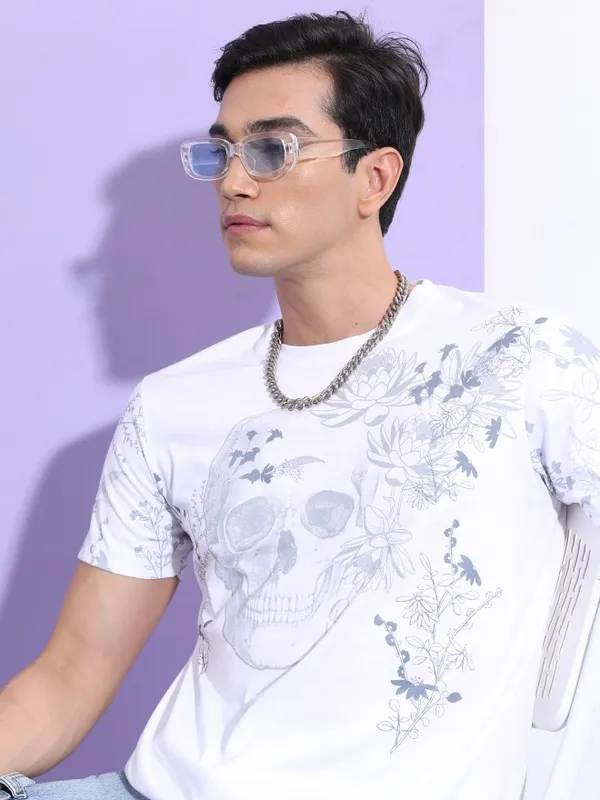  Ketch Men White Printed Round Neck T-Shirts