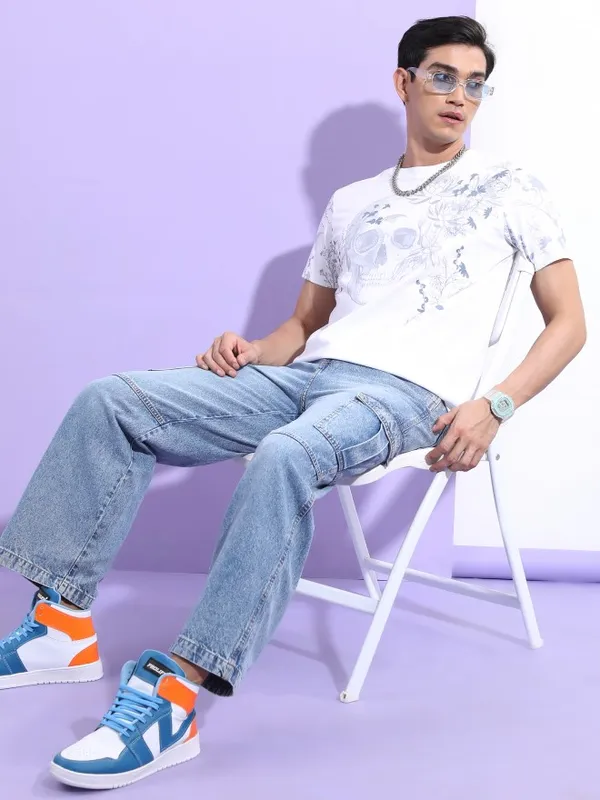  Ketch Men White Printed Round Neck T-Shirts