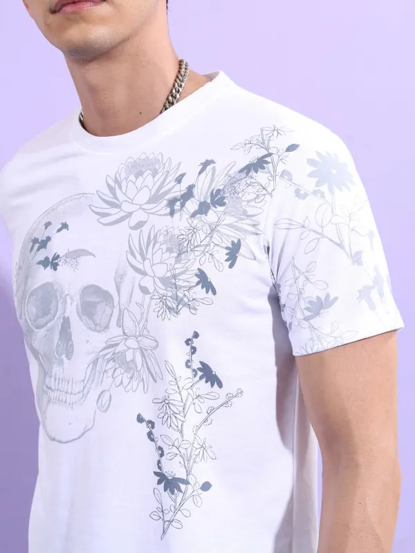  Ketch Men White Printed Round Neck T-Shirts