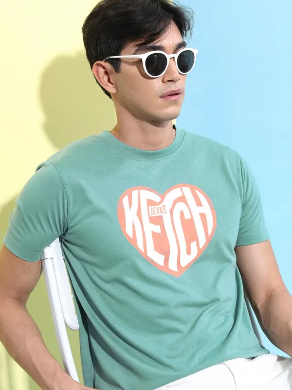  Ketch Men Sage Printed Round Neck T-Shirts