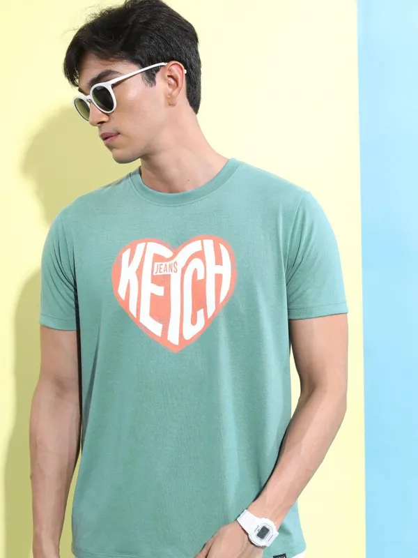 Ketch Men Sage Printed Round Neck T-Shirts