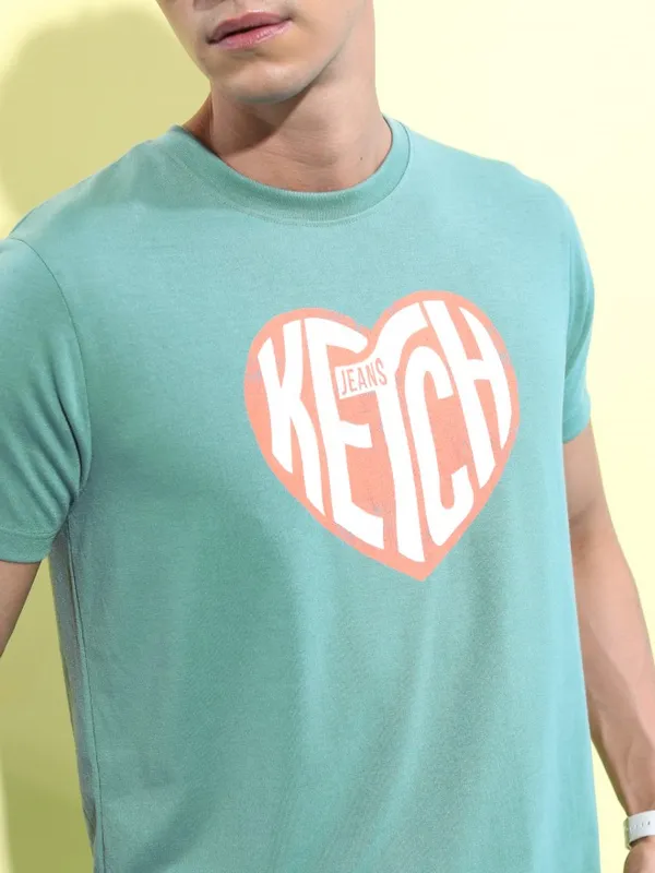  Ketch Men Sage Printed Round Neck T-Shirts
