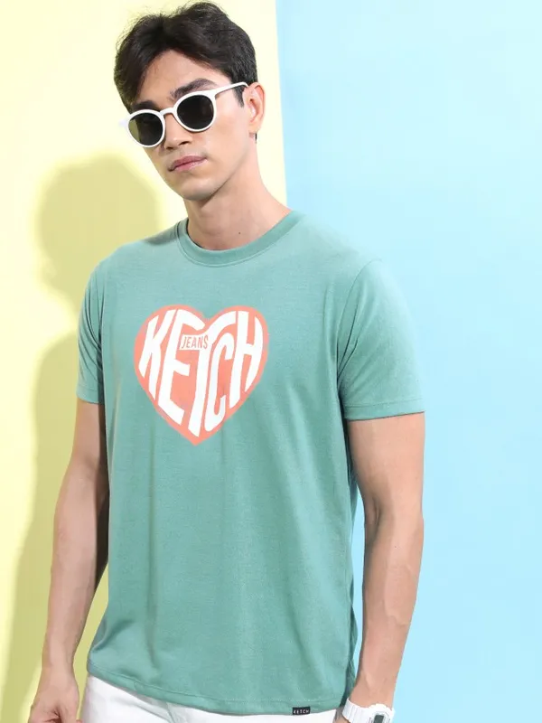 Ketch Men Sage Printed Round Neck T-Shirts