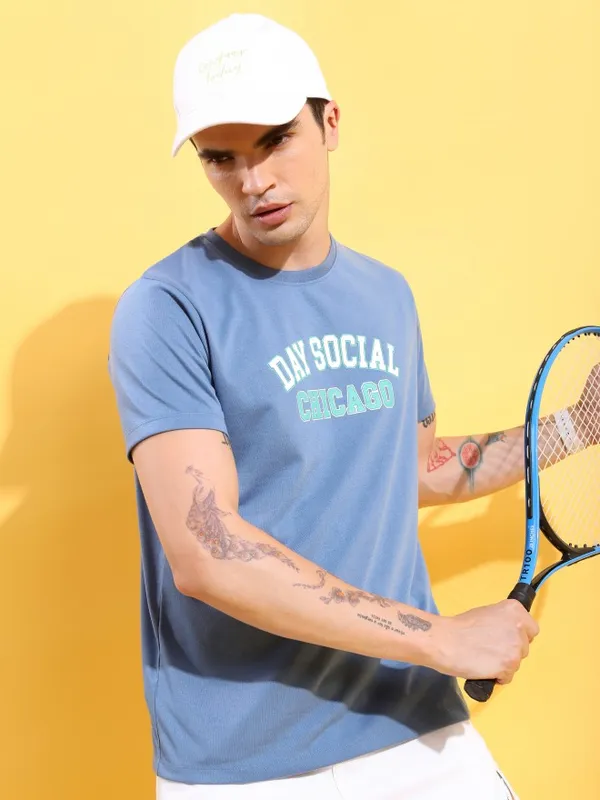  Ketch Men Blue Printed Round Neck T-Shirts