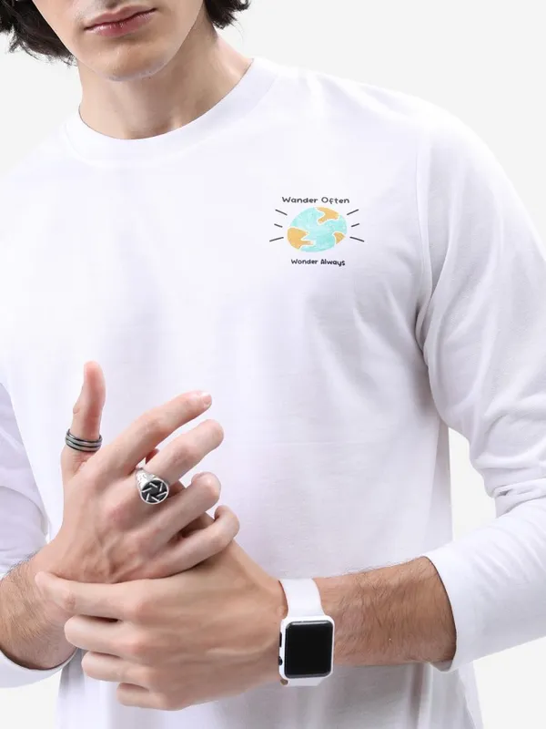  Ketch Men White Printed Round Neck T-Shirts