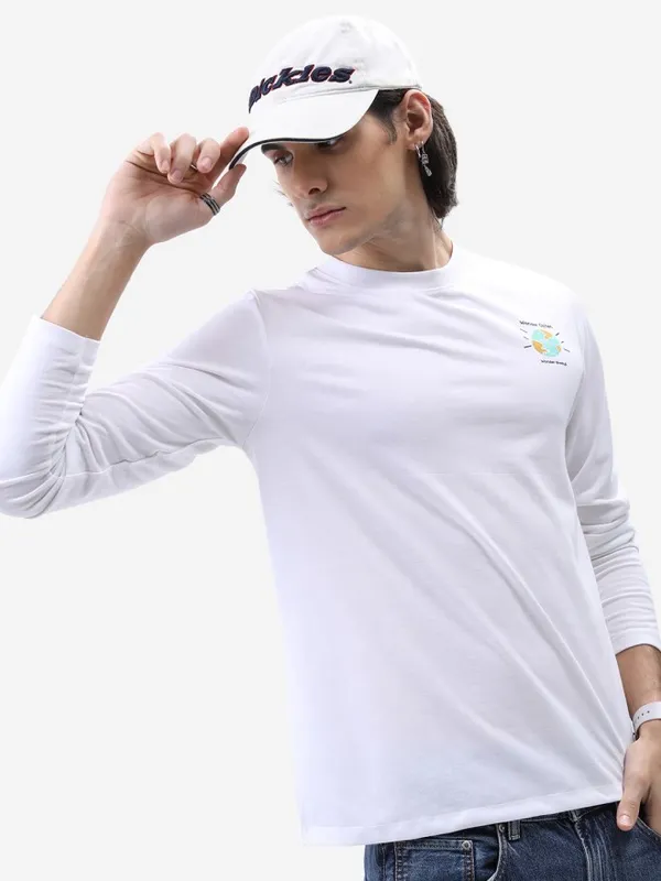  Ketch Men White Printed Round Neck T-Shirts