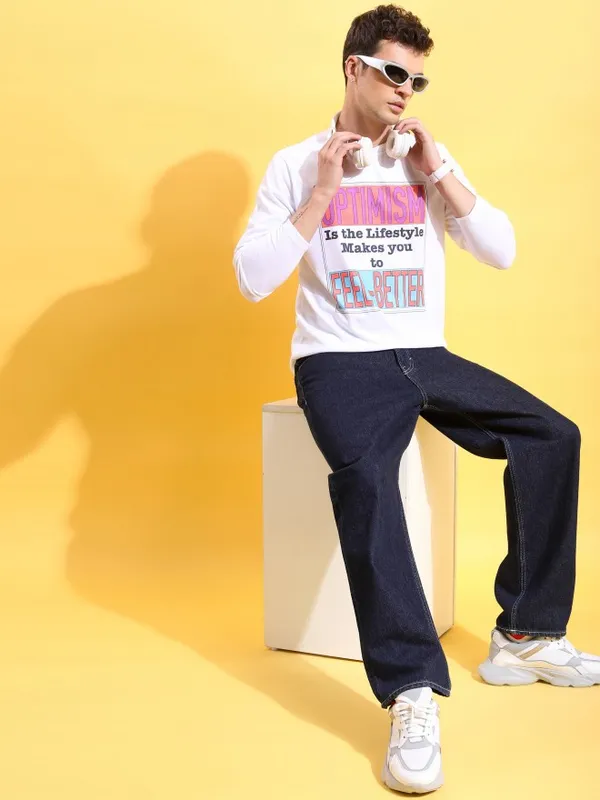  Ketch Men White Printed Round Neck T-Shirts