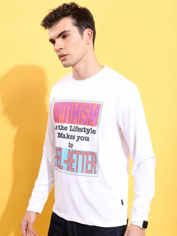  Ketch Men White Printed Round Neck T-Shirts