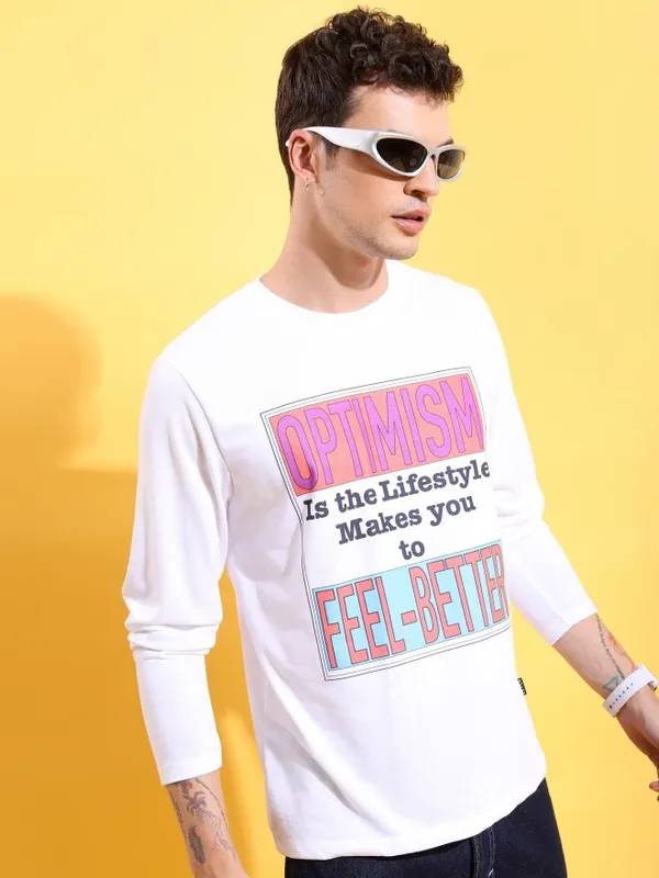  Ketch Men White Printed Round Neck T-Shirts