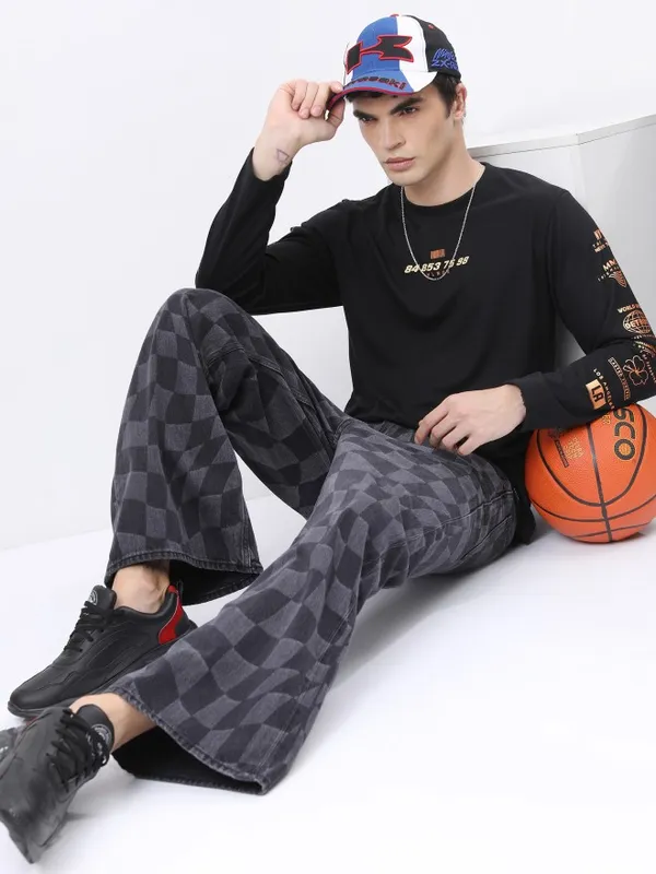  Ketch Men Black Printed Round Neck T-Shirts
