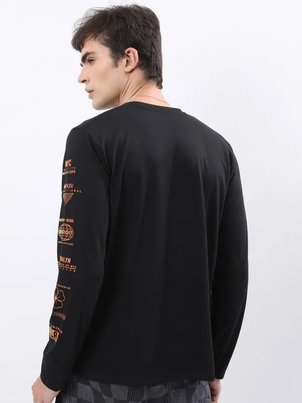  Ketch Men Black Printed Round Neck T-Shirts