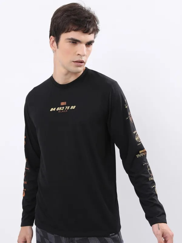  Ketch Men Black Printed Round Neck T-Shirts