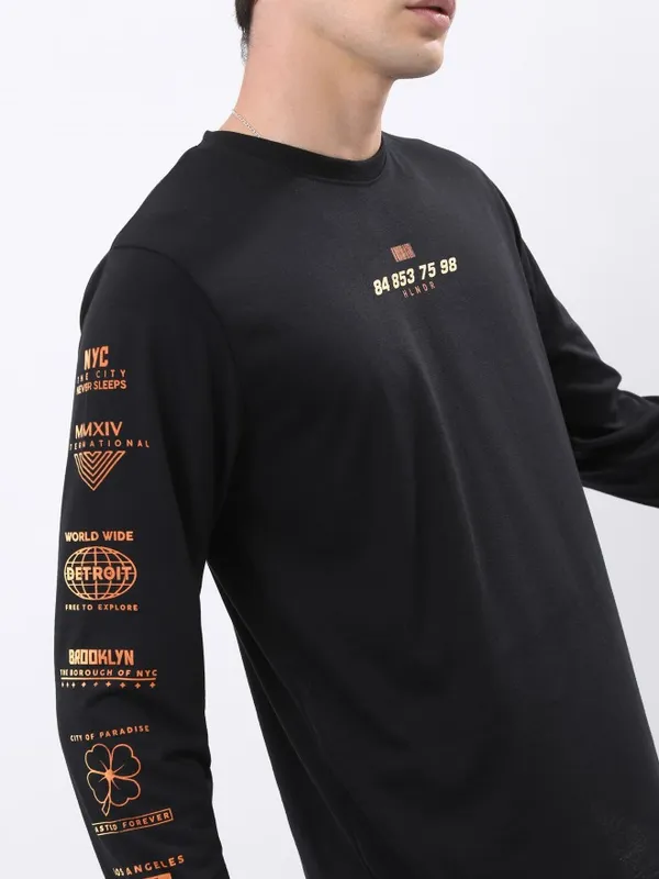  Ketch Men Black Printed Round Neck T-Shirts