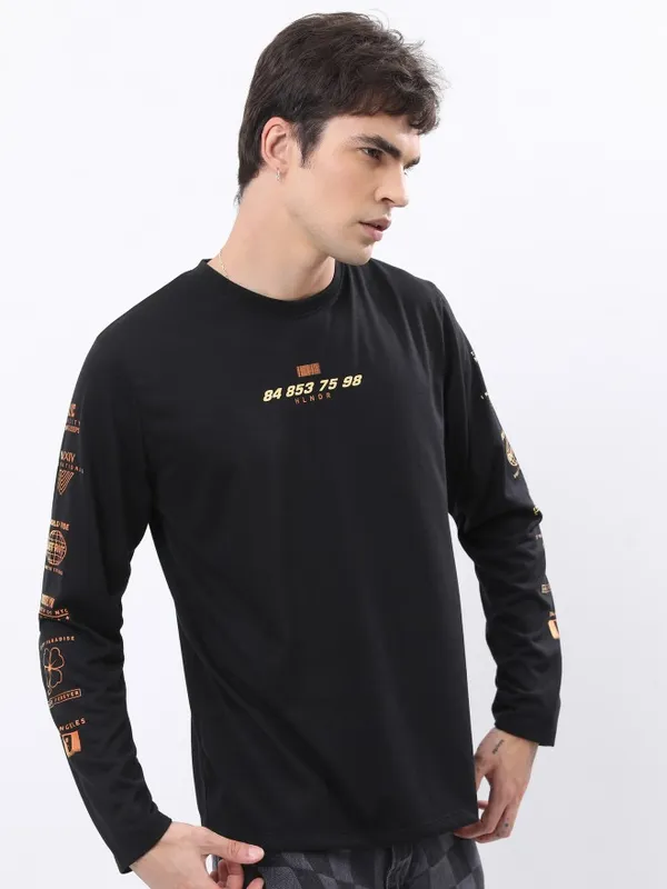  Ketch Men Black Printed Round Neck T-Shirts