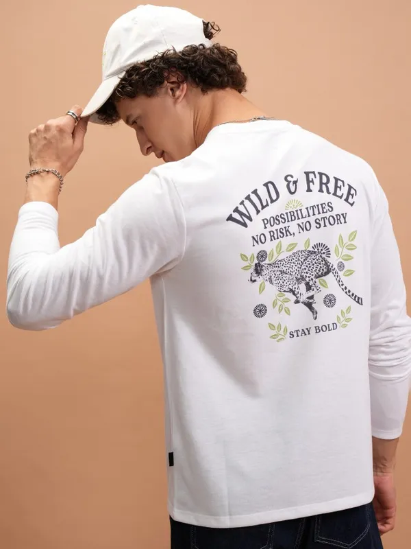  Ketch Men White Printed Round Neck T-Shirts