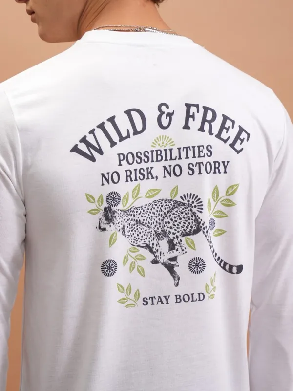  Ketch Men White Printed Round Neck T-Shirts
