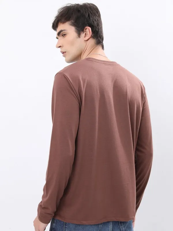  Highlander Men Brown Printed Round Neck T-Shirts