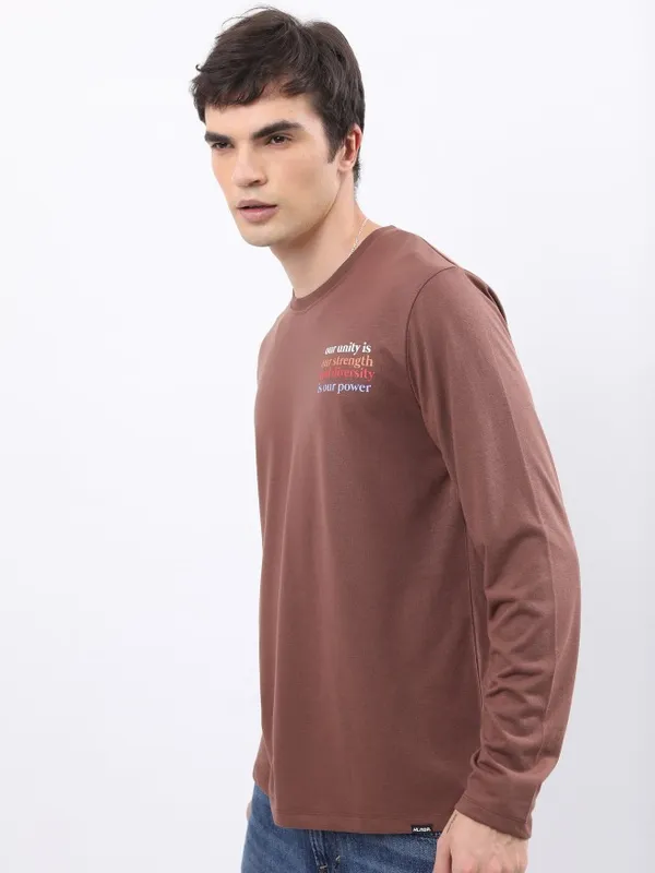  Highlander Men Brown Printed Round Neck T-Shirts