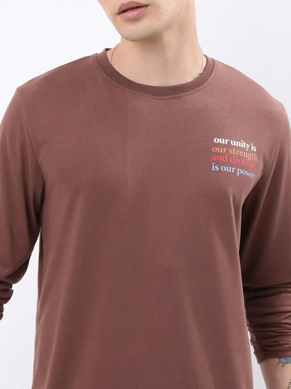  Highlander Men Brown Printed Round Neck T-Shirts