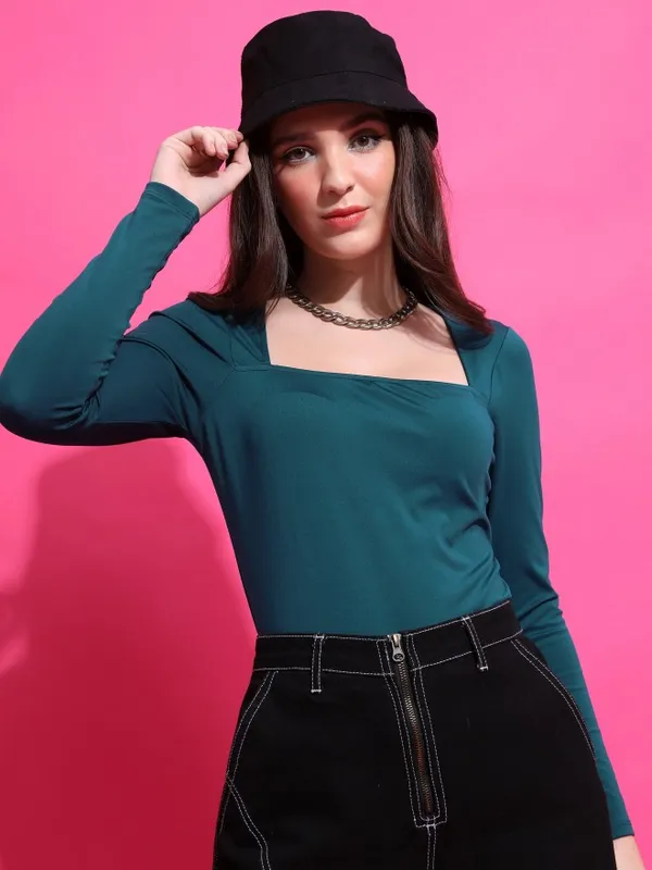  Ketch Women Teal Solid Regular Tops