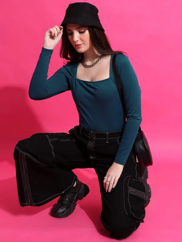  Ketch Women Teal Solid Regular Tops