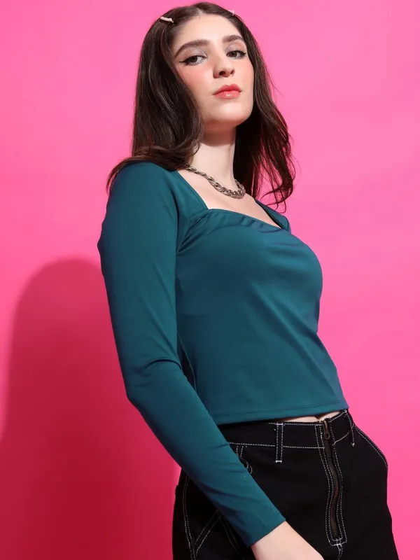 Ketch Women Teal Solid Regular Tops