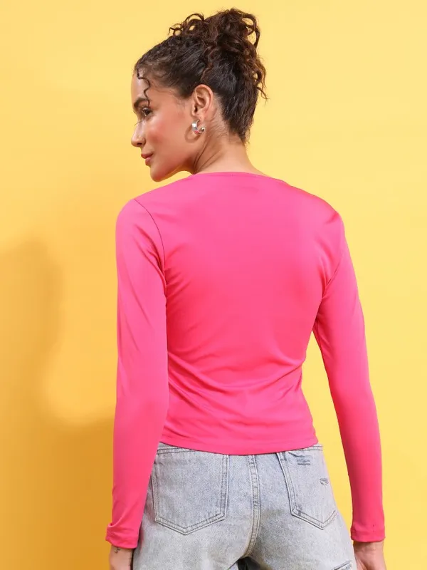  Ketch Women Pink Solid Fitted Tops