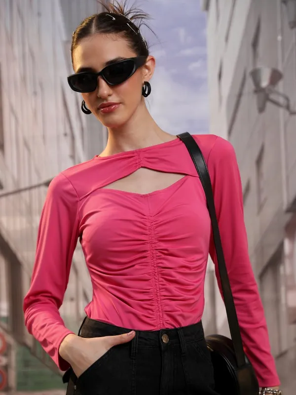  Ketch Women Pink Solid Regular Tops